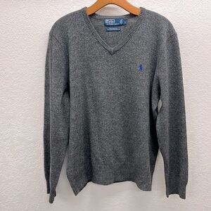 Polo by Ralph Lauren Gray Wool V-Neck Pullover Sweater L